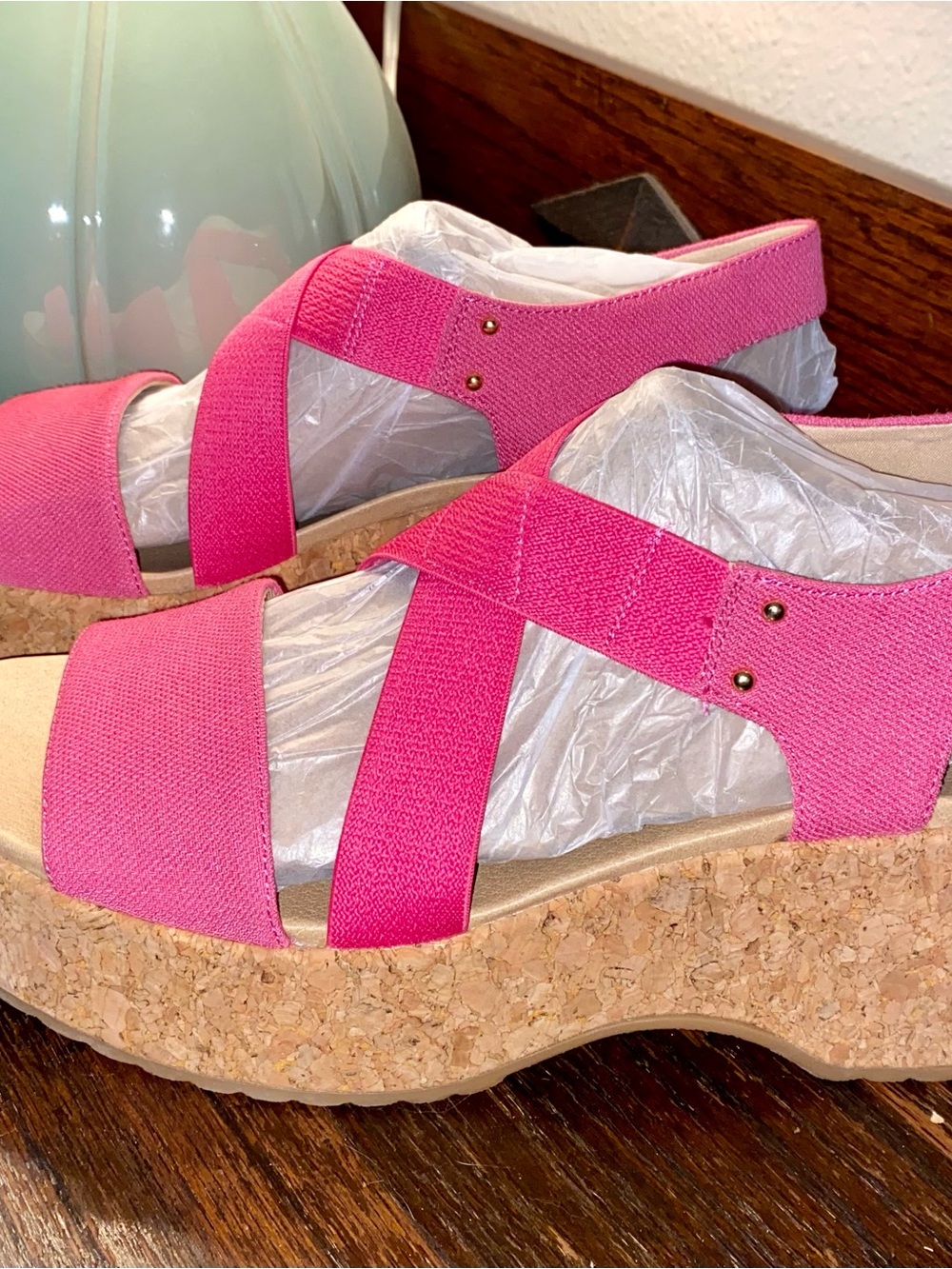 Dr. Scholl's Hot Pink Cork Platform Sandals